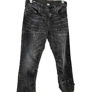 True Religion Jeans Size 33 Ricky Mineral Marble Black Relaxed Straight Leg